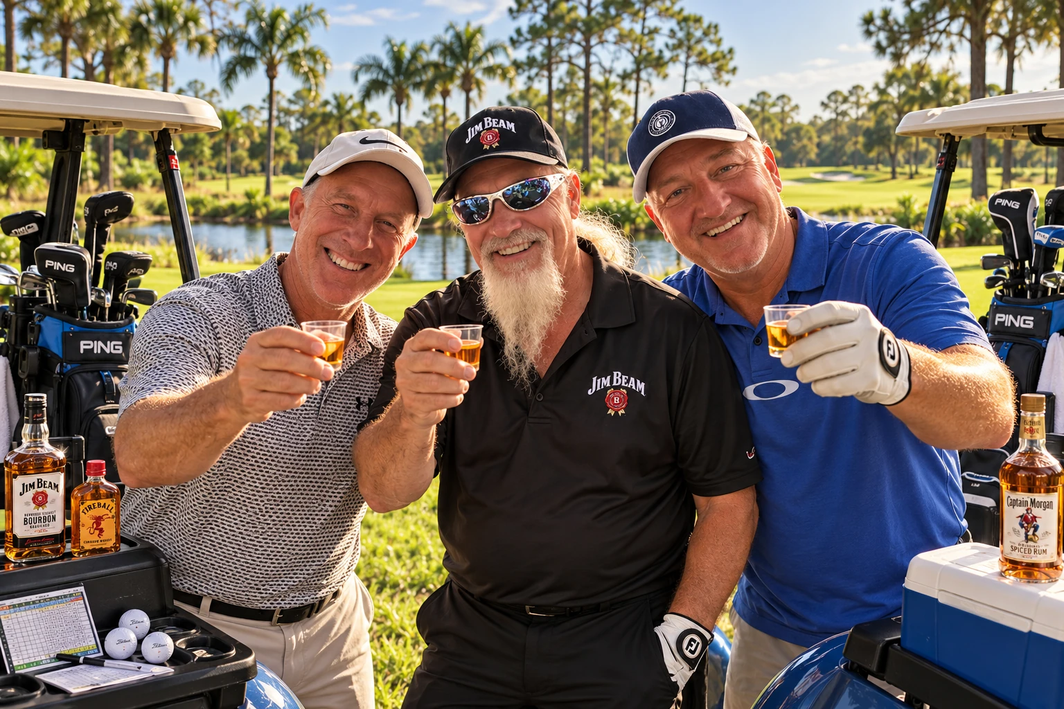John and his golf buddies raising shots on the course